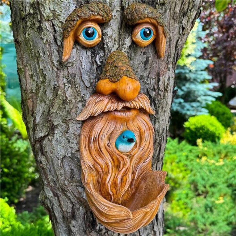 Tree Faces Decor Outdoor - Old Man Bird Feeder Tree Hugger Garden Decor